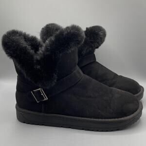 Jessica Cline Womens Size 9 Black Faux Suede Fur Lined Ankle Boots Chunky Winter